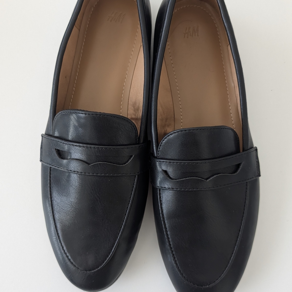H&M Black Leather Loafers with Strap Detail